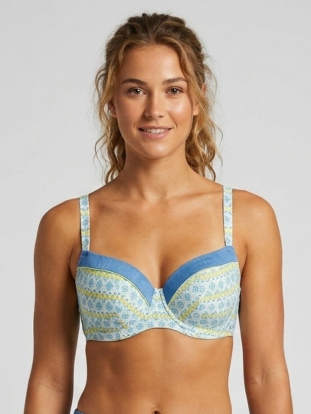 Change Blue Yellow Boho Bikini Top 32D Coastal Swimwear